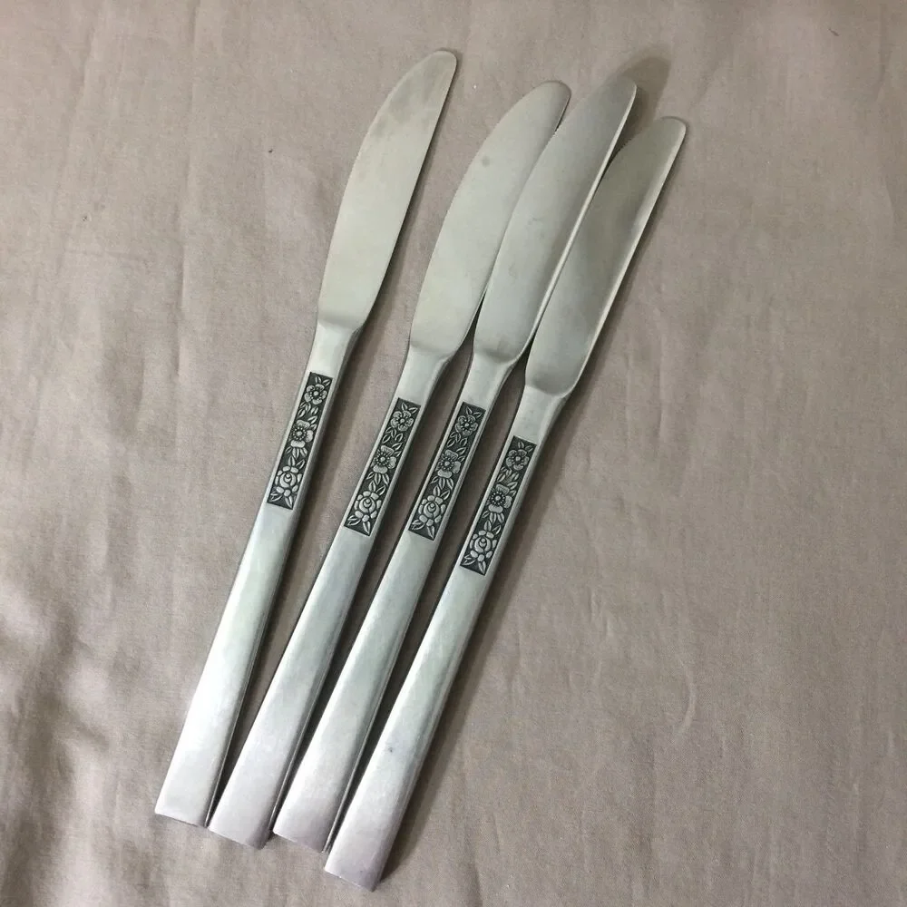 Stanley Roberts Debutante Japan Stainless Dinner Knives Set of 4 Vintage Floral